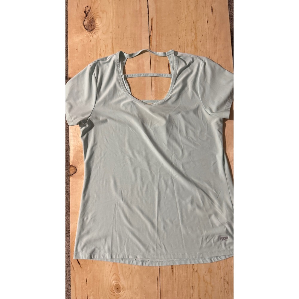 Marika Womens‎ XL Mint Green Strappy Open Back Short Sleeve Activewear Tee Shirt